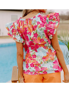 Destiny Vibrant Colors Floral Ruffle Top