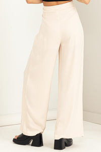 Ivanka Ivory High Rise Lace-Up Detail Wide Leg Pants