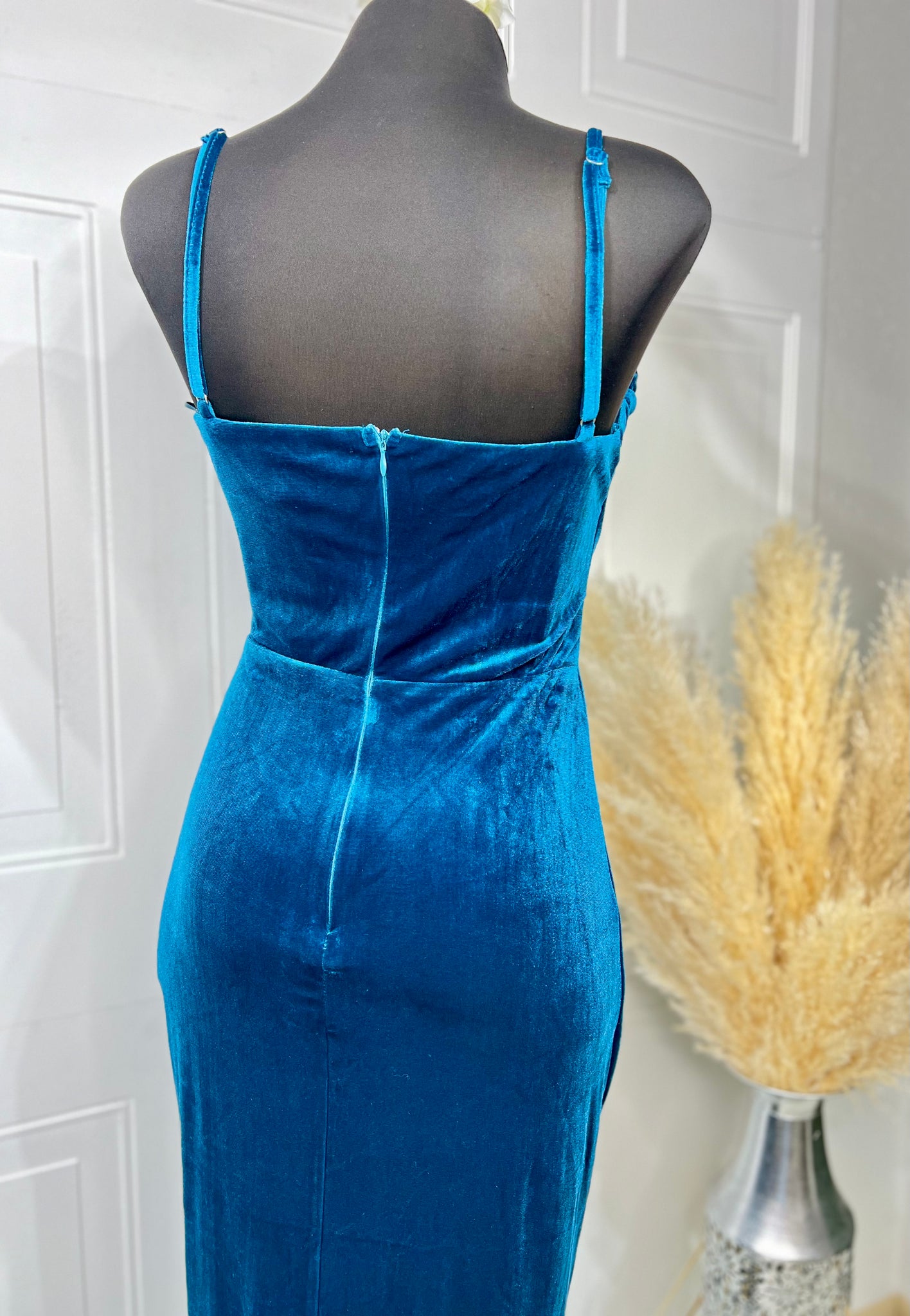 Jenny Hunter Green or Teal Velvet Spaghetti Strap Dress S / Teal / 90%POLYESTER10%SPANDEX Jenny Hunter Green or Teal Velvet Spaghetti Strap Dress S / Teal / 90%POLYESTER10%SPANDEX