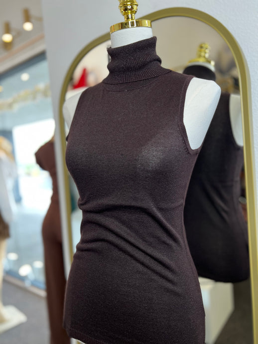 Dayla Brown Sleeveless Top Turtleneck