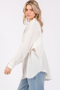 Celine Cotton Dolman Sleeve Button Up Blouse