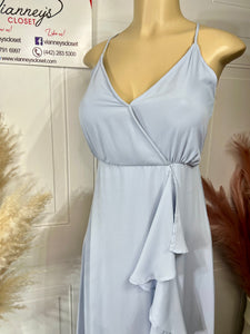 Jossie Baby Blue Spaghetti Strap Asymmetrical Maxi Dress