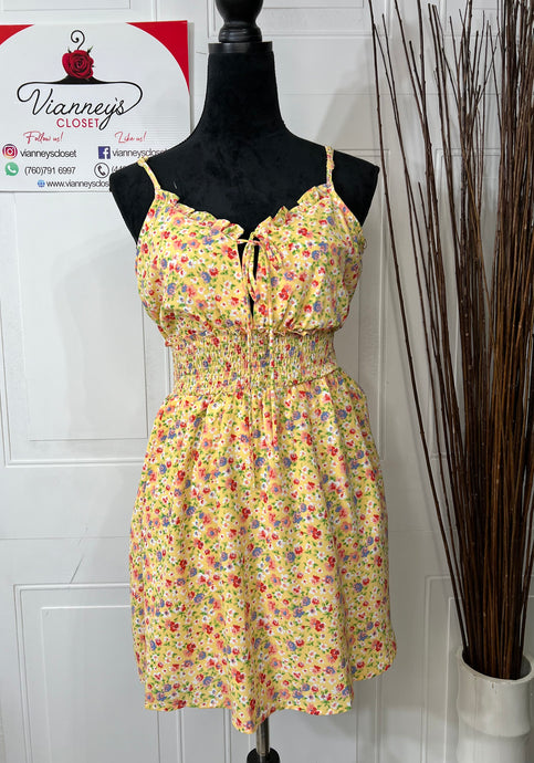 Melissa Yellow Spaghetti Strap Ditsy Floral Print Dress