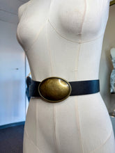 Load image into Gallery viewer, Beckie Black Leather Belt Silver or Gold Buckle Plus Size