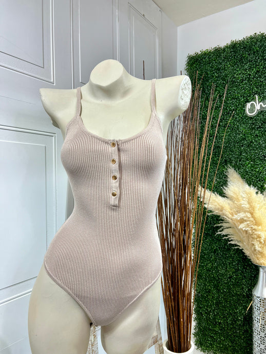 Sidney Black or Taupe Spaghetti Strap Ribbed Buttoned Up Bodysuit