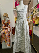 Load image into Gallery viewer, Olivia Long White and Steely Gray Flower Embedded Dress