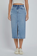 Load image into Gallery viewer, Helen Hi Rise Midi denim skirt with front slit