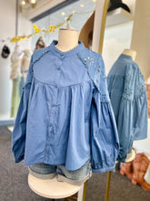 Load image into Gallery viewer, Pamela Indigo Blue Peasant Style Long Sleeve Blouse