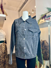 Load image into Gallery viewer, Brooklyn Plus Size Bedazzled Black Medium Wash Denim Button Up Jacket