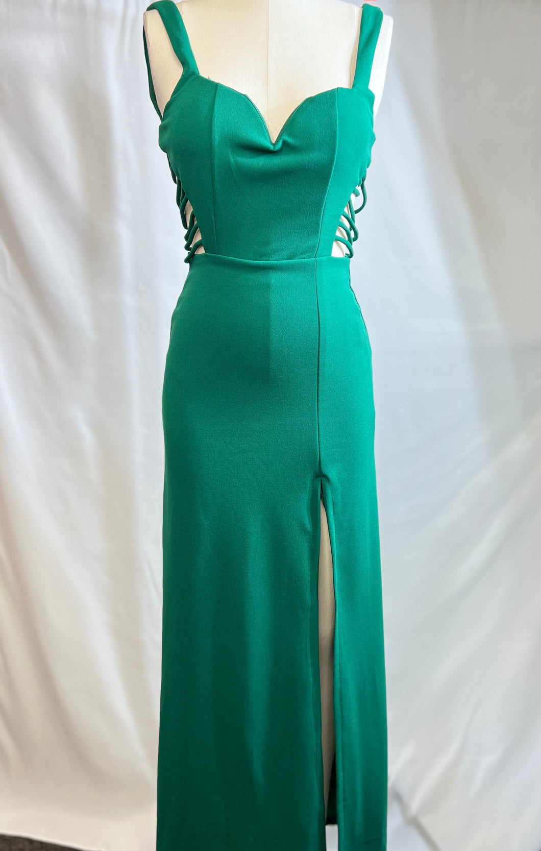Daniah Emerald Green Asymmetrical Backless Long Dress