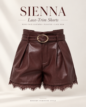 Load image into Gallery viewer, Sienna Lace-Trim Vegan Leather Shorts