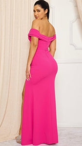 Kiara Pink Off the Shoulders Front Detail Long Dress me