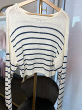 Load image into Gallery viewer, Leighton Coral Red &amp; Navy Blue Striped Cropped Sweater