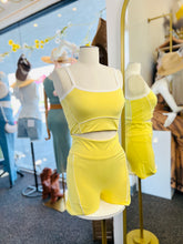 Load image into Gallery viewer, Dahlila 2 Piece Natural Yellow, Black, or Mocha White Lined Crop Top and Short Gym Set