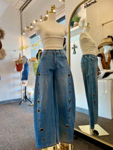 Load image into Gallery viewer, Vanessa Ligh Washed Denim Baggy Gold Holes Design