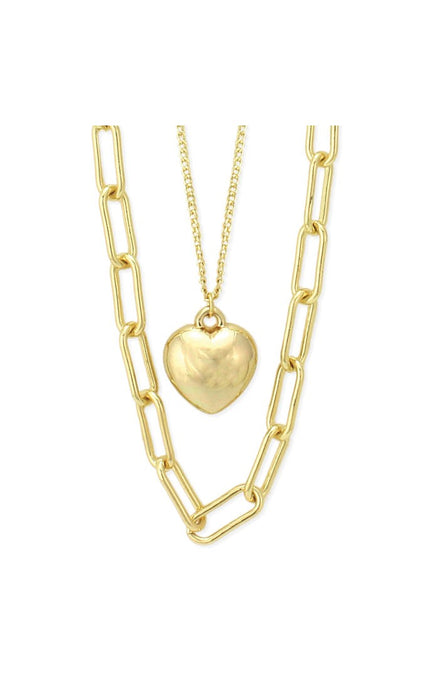 Hazell Gold Tone Layered Puffy Heart Paperclip Link Chain