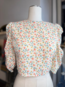 CLEARANCE Paris Ivory Floral 3/4 Sleeve Open Back Cropped Blouse
