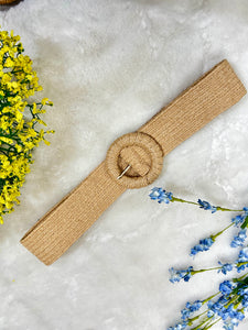 Grace Round Buckle Stretchy Straw Belt