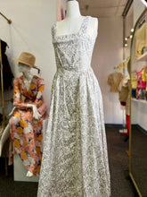 Load image into Gallery viewer, Olivia Long White and Steely Gray Flower Embedded Dress