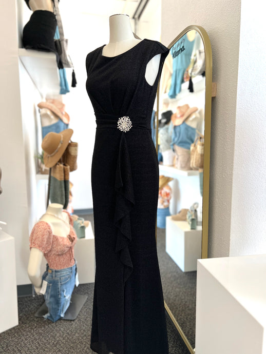 Priscilla Black Shimmer Sleeveless Long Dress