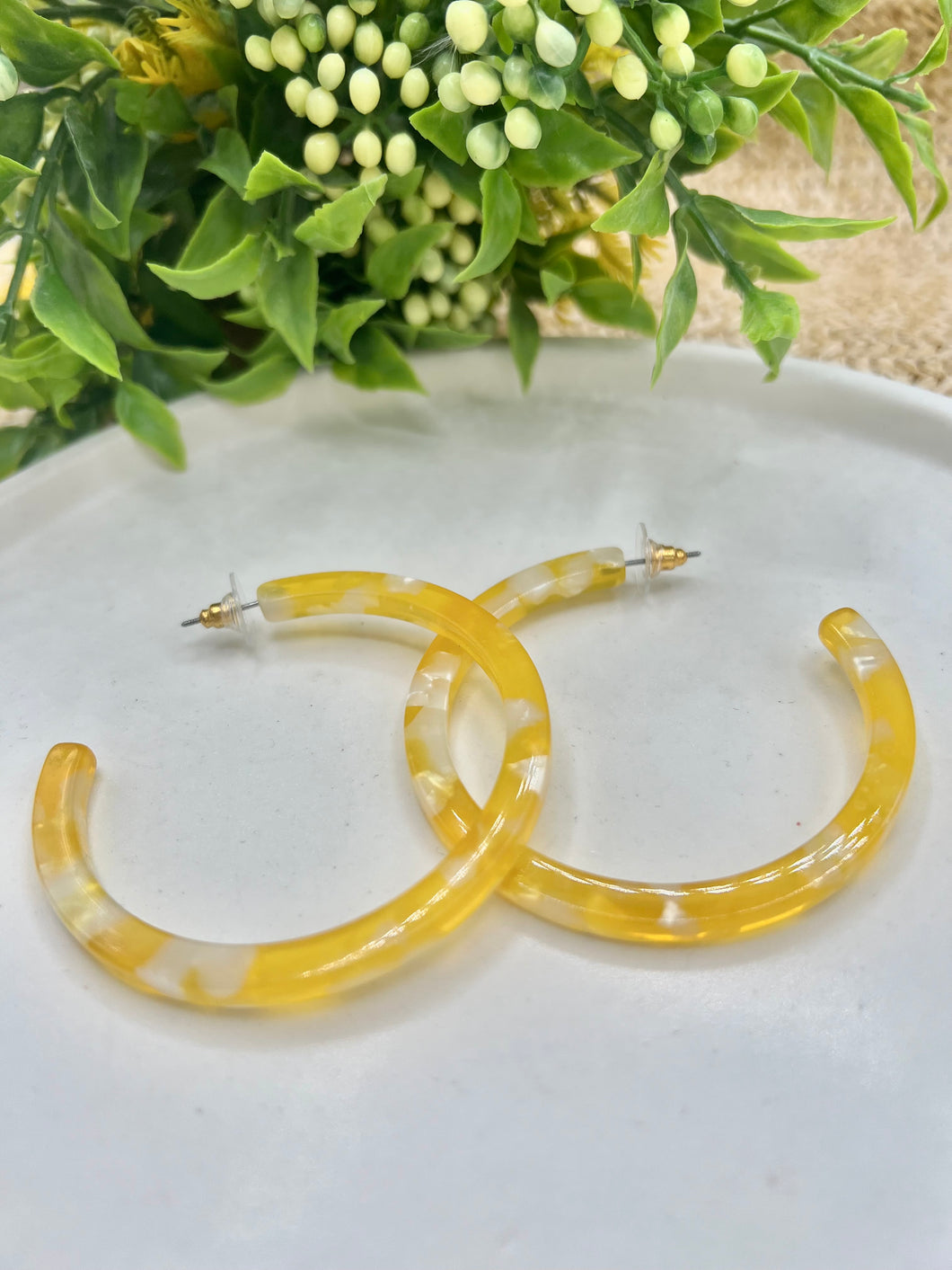 Sofia Yellow and White Acrylic Post Back Hoops