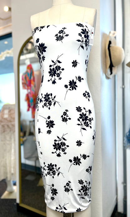 Zina Ivory or Navy Floral Lined Tube Dress
