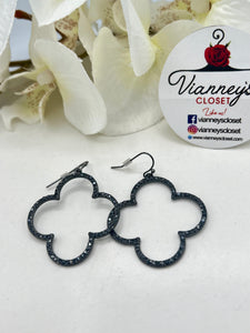 Dalia Black Dangle Floral with Faux Swarovski Fishhook Earrings