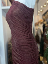 Load image into Gallery viewer, Isabella Black, Burgundy, Green Sparkly One Shoulder Ruched Maxi Dress