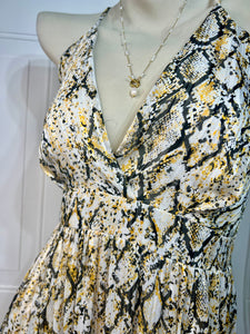 Donna Yellow, Gold, Black Snakeskin Maxi Dress