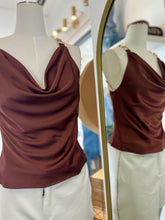 Load image into Gallery viewer, Sabrina Satin Asymmetric Top Gold Details