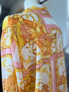 *CLEARANCE* Blush/Gold Long sleeve front tie Cardigan Inspired Top