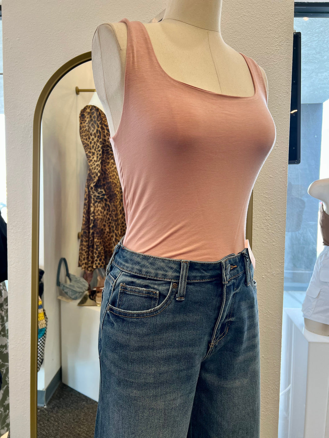 Aldara Mauve or Sage Round Neck Stretchy Bodysuit