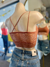 Load image into Gallery viewer, Leslie Black, White, Peach, and Dusty Lavendar Floral Laced Scalloped Bralette
