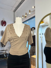 Load image into Gallery viewer, Romina Studded V-Neck Short Sleeve Ruched Top