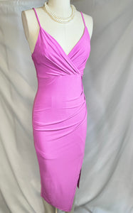 Lizeth Black or Pink Side Rushing Detail Midi Dress