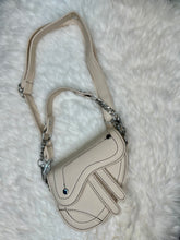 Load image into Gallery viewer, CD Inspired Black, Ivory or Beige Saddle Style Bag with White Stitching