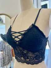 Load image into Gallery viewer, Sofia Black Front Cross Lace Bralette