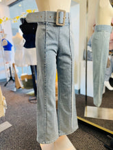 Load image into Gallery viewer, Dayra Light Washed Denim Flare Jeans Faux Swarovski Belt Included