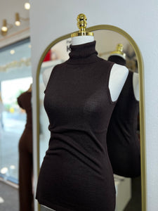 Dayla Brown Sleeveless Top Turtleneck