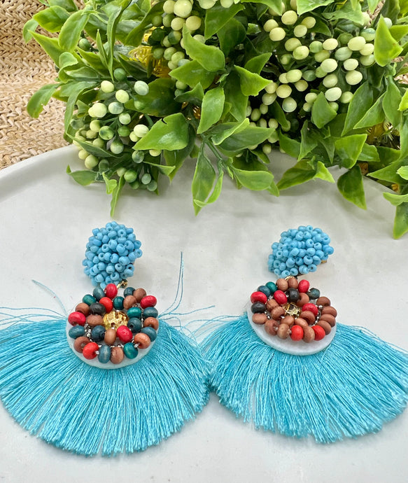 Emma Blue Beaded Drop Earrings
