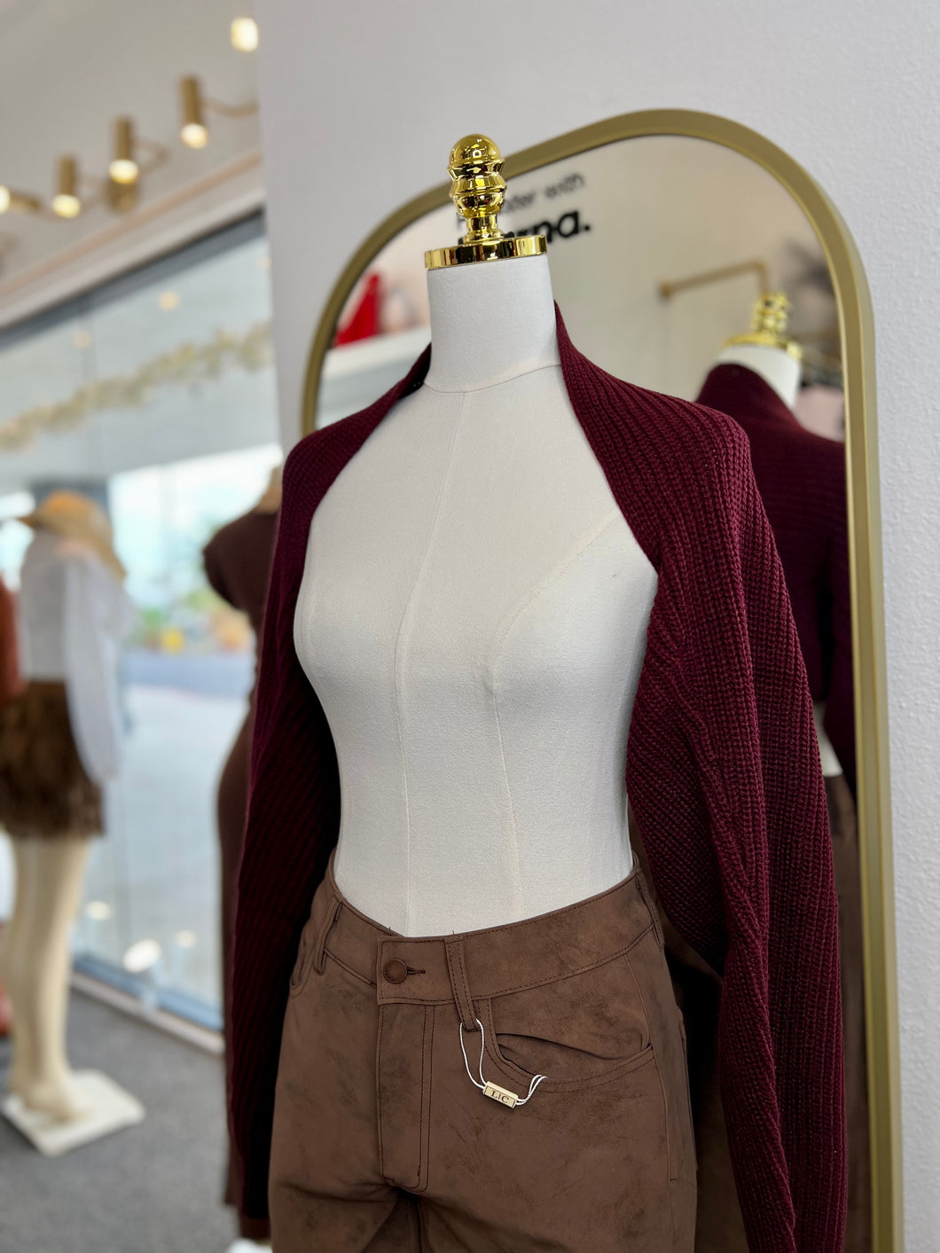 Olivia Burgundy or Black Knit Open Front Cropped Cardigan