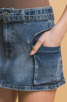 Load image into Gallery viewer, Bella Cargo Denim Mini Skirt with Adjustable Belt