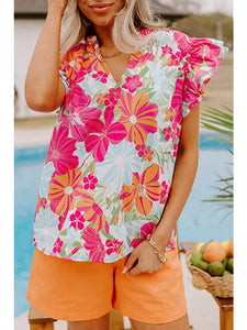 Destiny Vibrant Colors Floral Ruffle Top