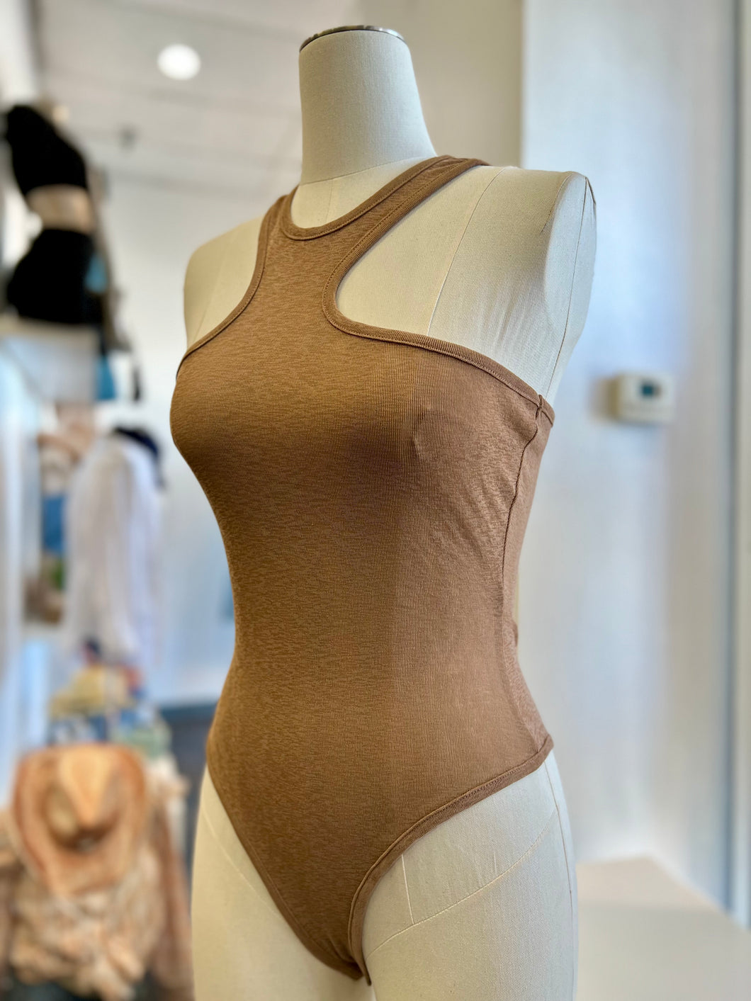 Sarahi Brown Spaghetti Strap Bodysuit