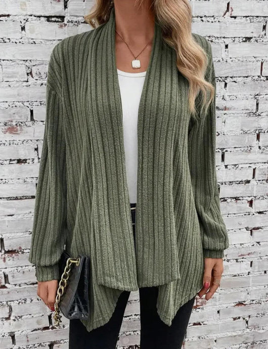 Julie Olive Green Scarf Collar Frayed Loose Cardigan