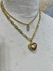 Betty Double Gold Chain Necklace with a 2-sided heart