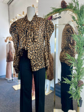 Load image into Gallery viewer, Leonella Leopard Print Long Sleeve Self Tie Blouse