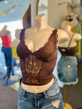 Load image into Gallery viewer, Regina Brown Sculpted Lace Crop Top