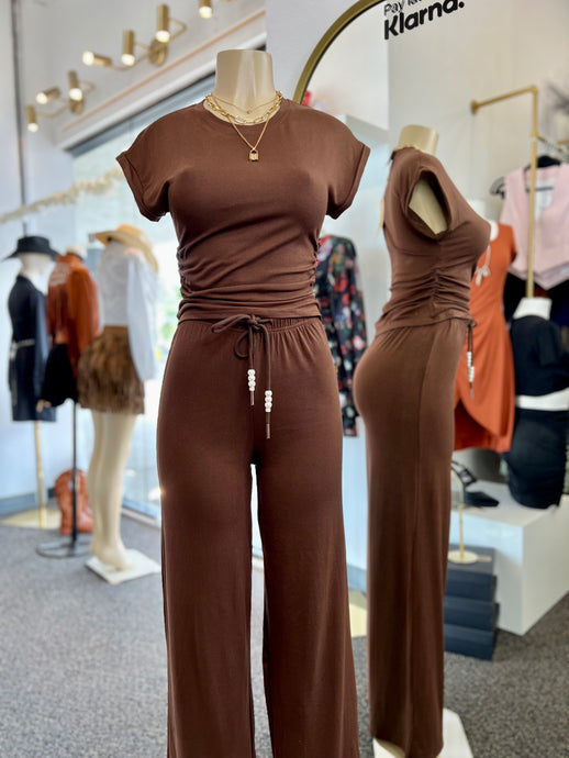 Cristine Brown Pants 2 Piece Set