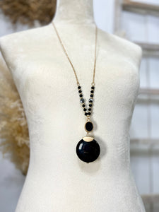 Iris Long Black Precious Stone Necklace